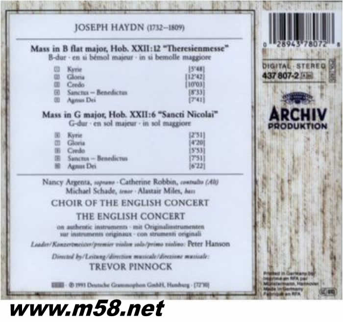 海頓:圣尼可萊彌撒曲 & 特蕾莎彌撒Haydn: Missa Sancti Nicolai & Theresienmesse專輯背面圖片