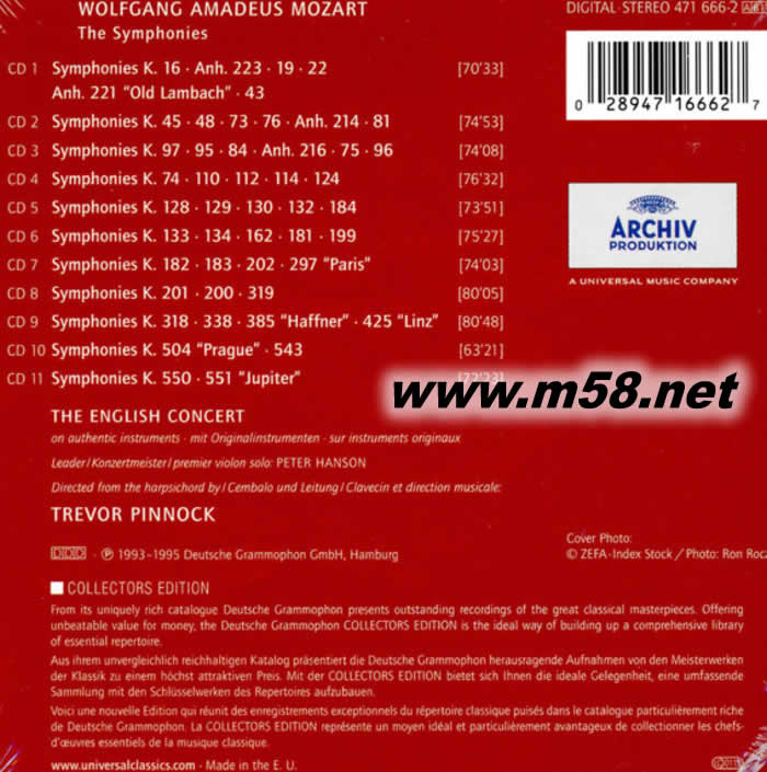 莫扎特:交響曲全集 Mozart:The Symphonies 11CD套裝專(zhuān)輯背面圖片