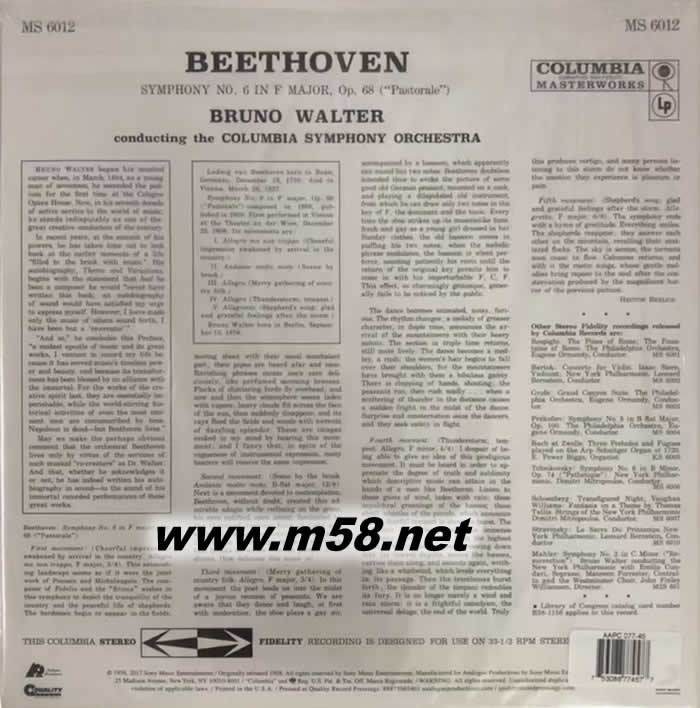 貝多芬 第6號交響曲 田園 Beethoven : Symphony No.6 Pastoralea 200克 45RPM LP 雙黑膠專輯背面圖片