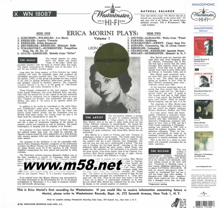 ERICA MORINI PLAYS VOL 1 奧地利女小提琴家 黑膠專輯背面圖片
