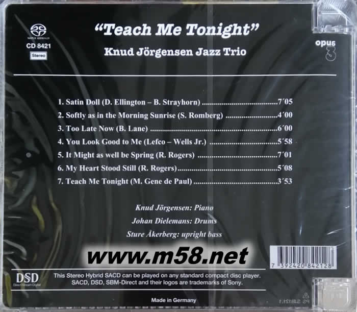 今晚教會我 KNUD JORGENSEN Jazz Trio - Teach Me Tonight 爵士鋼琴三重奏 SACD(OPUS 3 發燒工作室)專輯背面圖片