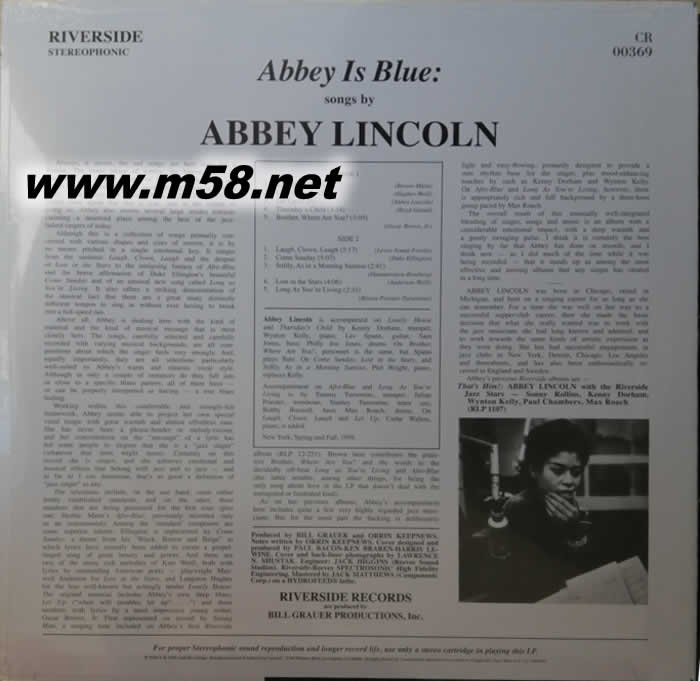 ABBEY IS BLUE ABBEY LINCOLN 黑膠專輯背面圖片