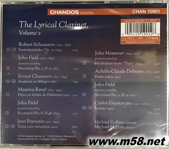 The Lyrical Clarinet Volume 2 如歌般的單簧管(2)專輯背面圖片