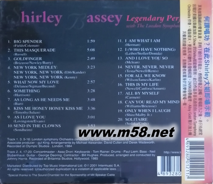 再現(xiàn)光芒SHIRLEY BASSEY專輯背面圖片