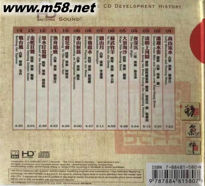 精(中國民族交響樂精氣神之精) 模擬母帶聲音 HDCD德版專輯背面圖片