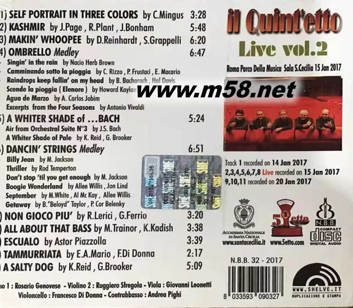 Roma Parco della Musica Live Vol.2 鬼馬五重奏(2)專輯背面圖片