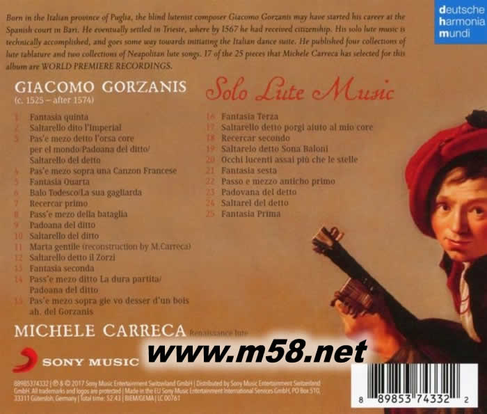 Giacomo Gorzanis: Solo Lute Music 古詹尼斯:魯特琴作品集專輯背面圖片