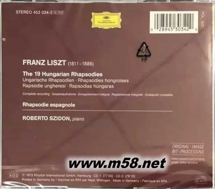 李斯特:19首匈牙利狂想曲 Liszt: The 19 Hungarian Rhapsody(DG雙碟)專輯背面圖片