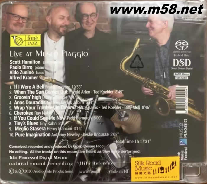 比亞喬博物館現場音樂會系列 - 漢彌頓、比亞羅、楚尼諾和克藍瑪 Live At Museo Piaggio SACD專輯背面圖片