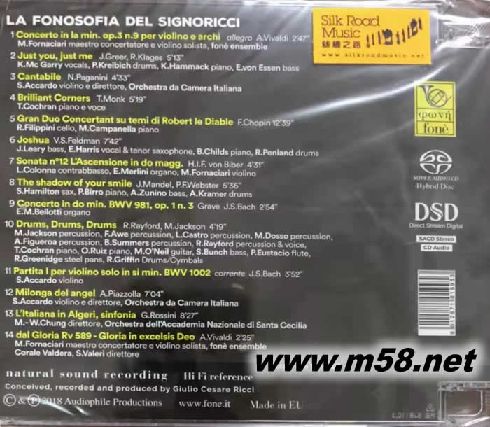 豐力創(chuàng)立35周年紀念特輯 里茲錄音制式的 首本名曲 La Fonosofia Del Signoricci SACD專輯背面圖片