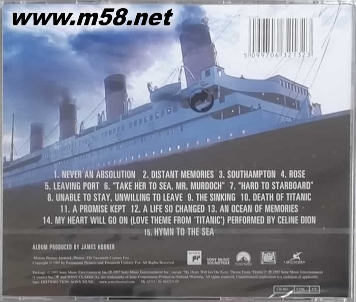 鐵達尼號TITANIC MUSIC FROM THE MOTION PICTURE電影原聲專輯背面圖片
