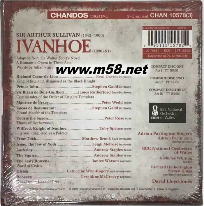 沙利文 艾凡赫Ivanhoe Sir Arthur Sullivan - Ivanhoe 3CD套裝專輯背面圖片