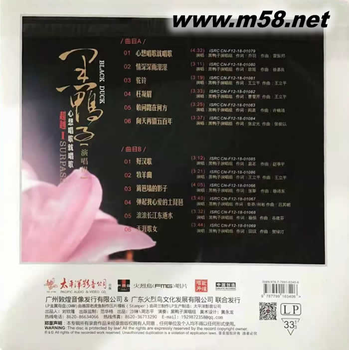 百年傳承 黑鴨子 超越 不心想唱歌就唱歌 黑膠 限量版專輯背面圖片