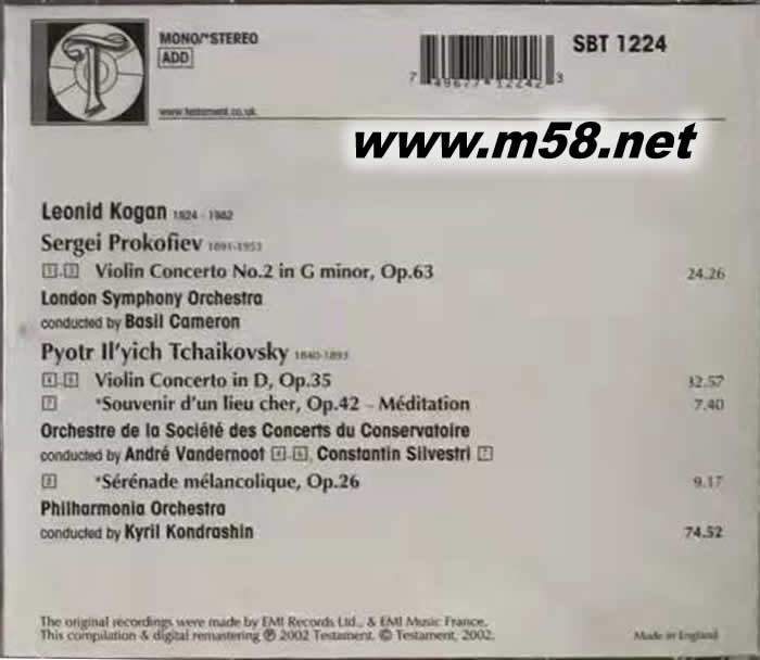 Prokofiev/ Tchaikovsky: Violin Concertos 普羅高菲夫:小提琴協(xié)奏曲/ 柴可夫斯基:小提琴協(xié)奏曲/冥想曲/ 傷感小夜曲專輯背面圖片