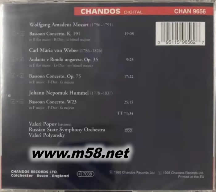 莫扎特/韋伯/胡梅爾:巴松協(xié)奏曲,波波夫巴松管MOZART WEBER HUMMEL專輯背面圖片