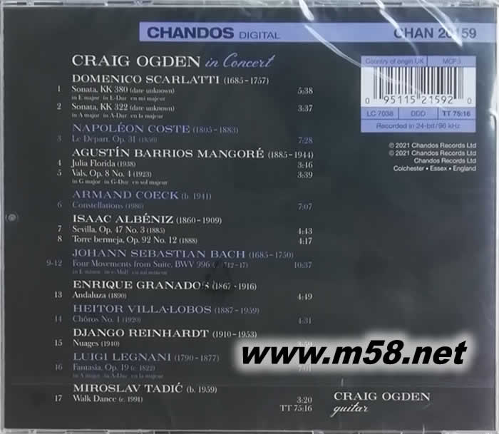 克雷格.奧格登吉它演奏會 CRAIG OGDEN IN CONCERT 澳大利亞吉它演奏家專輯背面圖片