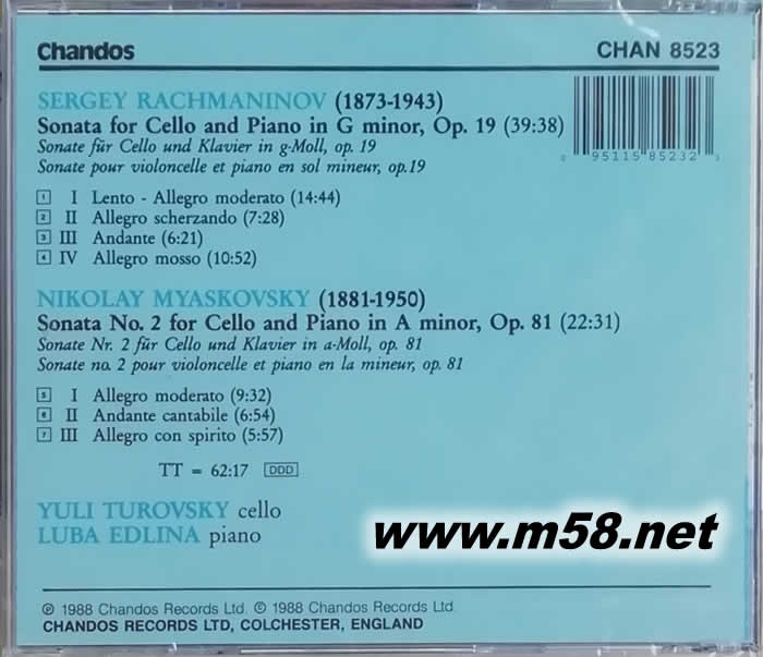大提琴與鋼琴 Rachmaninov & Miaskovsky: Cello Sonatas 拉赫曼尼諾夫/ Myaskovsky:專輯背面圖片