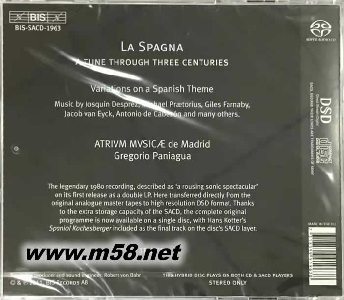 古西班牙舞曲 LA SPAGNA SACD專輯背面圖片