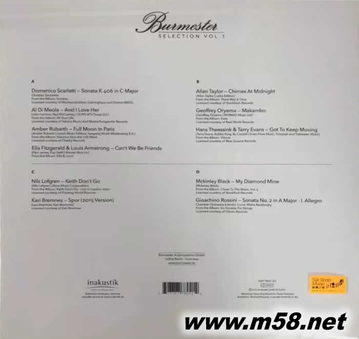 柏林之聲 精選示范盤 1 Bestseller SELECTIONS VOL.1 DMM 180g 33RPM LP 黑膠專輯背面圖片