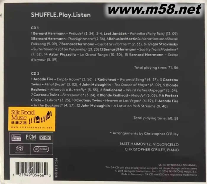 融合 演奏 聆聽 SHUFFLE Play Listen (大提琴與鋼琴) SACD專輯背面圖片