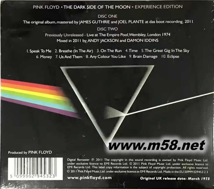 月球的陰暗面The Dark Side Of The Moon 2CD專輯背面圖片
