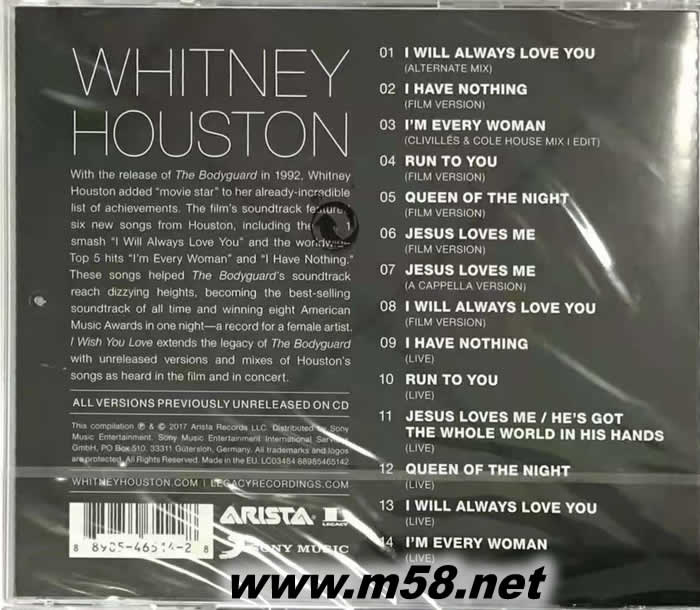 I Wish You Love: More From The Bodyguard終極保鏢 25周年紀(jì)念音樂精選特輯專輯背面圖片