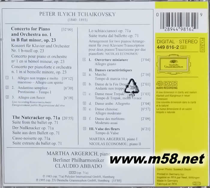 柴可夫斯基:No.1鋼琴協奏曲 & 胡桃夾子組曲Tchaikovsky: Piano Concerto No.1 & The Nutcracker Suite專輯背面圖片