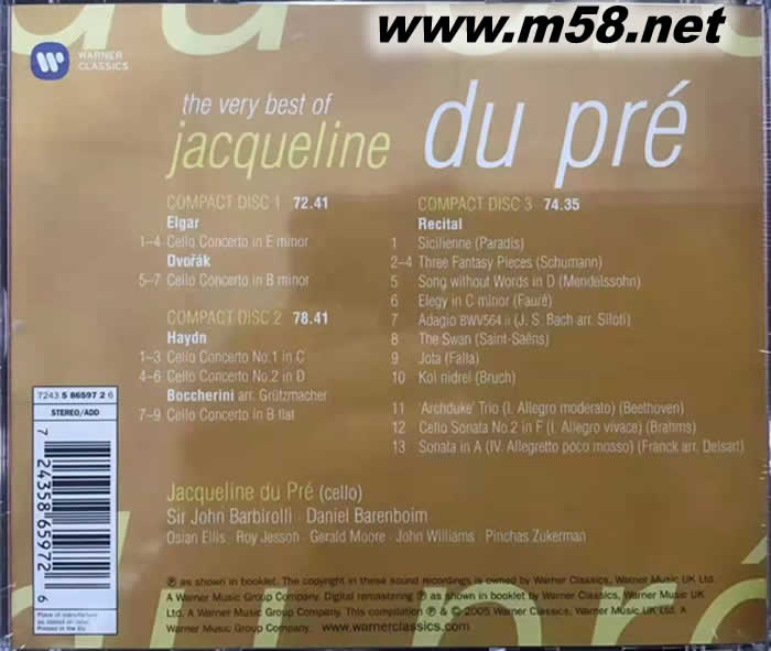 The Very Best Of Jacqueline Du Pre 杜普蕾精選 3CD套裝專輯背面圖片