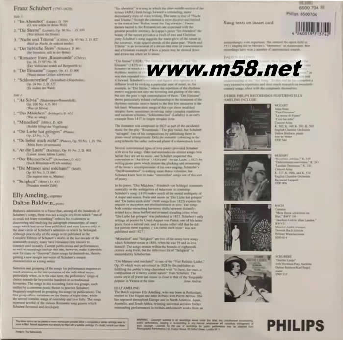 SCHUBERT LIEDER 舒伯特:藝術歌曲 黑膠專輯背面圖片