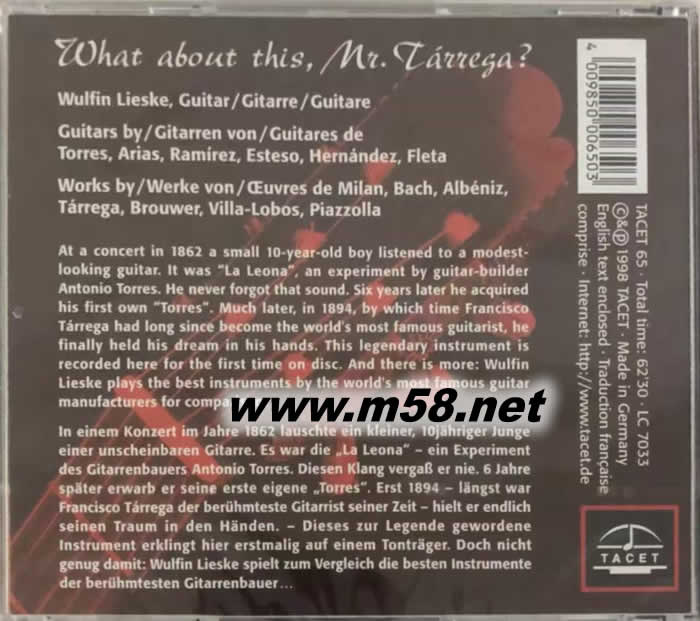 WHAT ABOUT THIS MR TARREGA? 你聽到什么?塔瑞加先生 古典吉他作品專輯背面圖片
