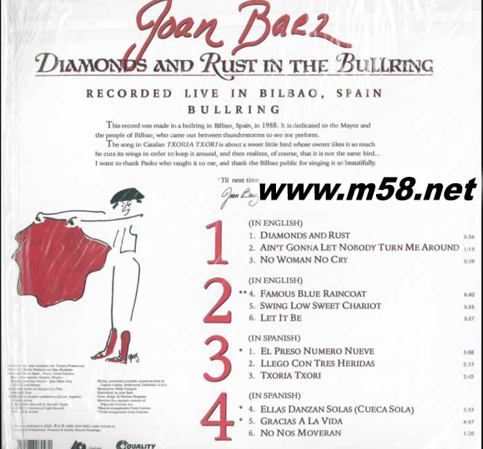 斗牛場Diamonds And Rust In The Bullring 45轉 雙黑膠專輯背面圖片