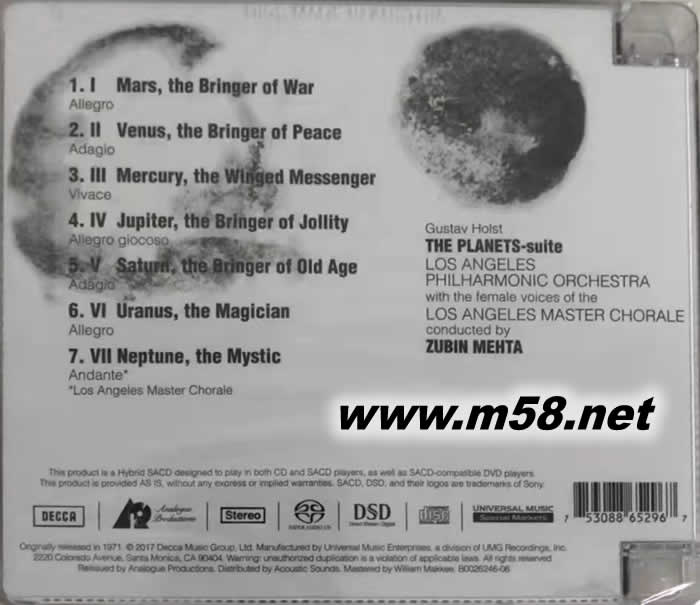 HOLST THE PLANETS 霍斯特 行星組曲 立體聲名盤 SACD專輯背面圖片