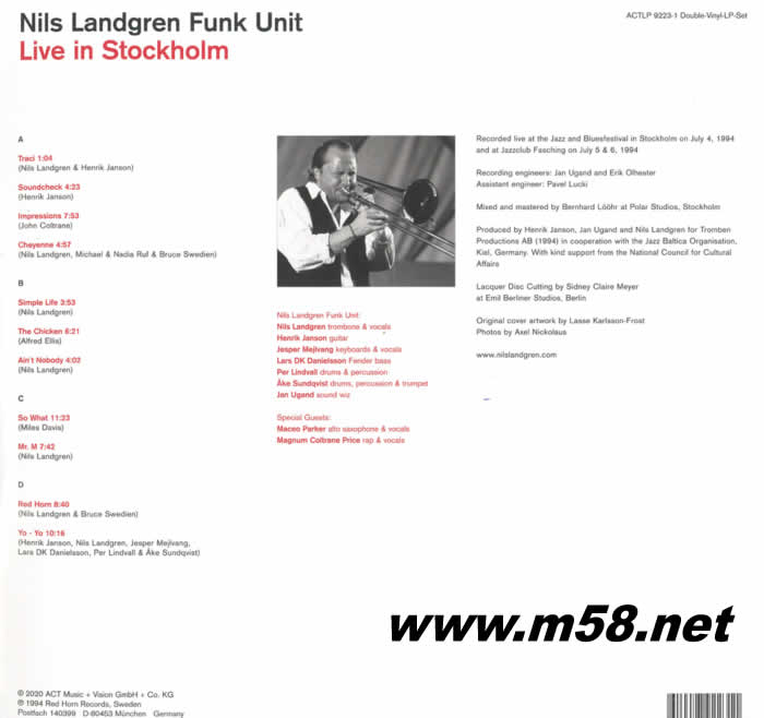 爵士長號手在斯德哥爾摩的現場演奏會 Nils Landgren Live In Stockholm 雙黑膠 限量版專輯背面圖片
