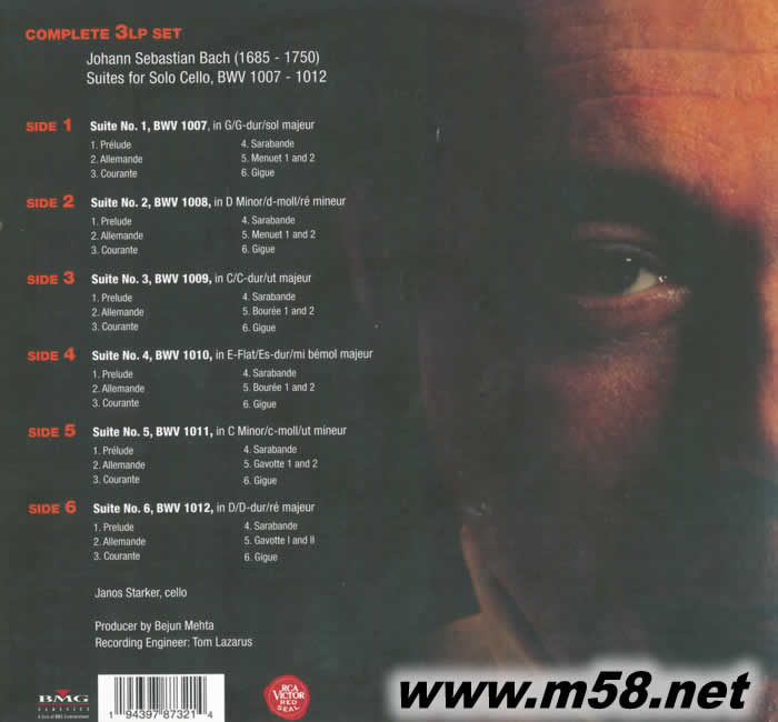 巴赫 大提琴組曲BACH SUITES FOR SOLO CELLO 1997 Grammy Award Winner 3黑膠專輯背面圖片