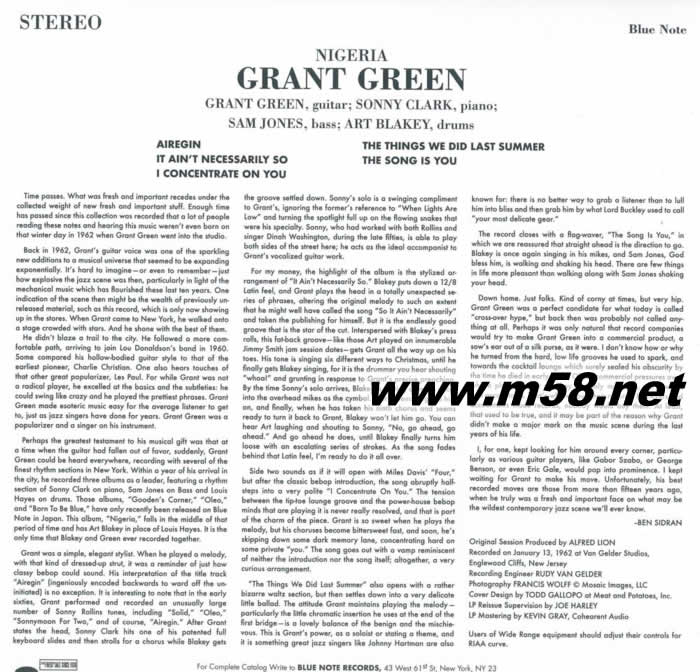 爵士吉它 Mastered by Kevin Gray at Cohearent Audio from the original master tape Plated and pressed at RTI 180g 33RPM LP 黑膠 限量版專輯背面圖片