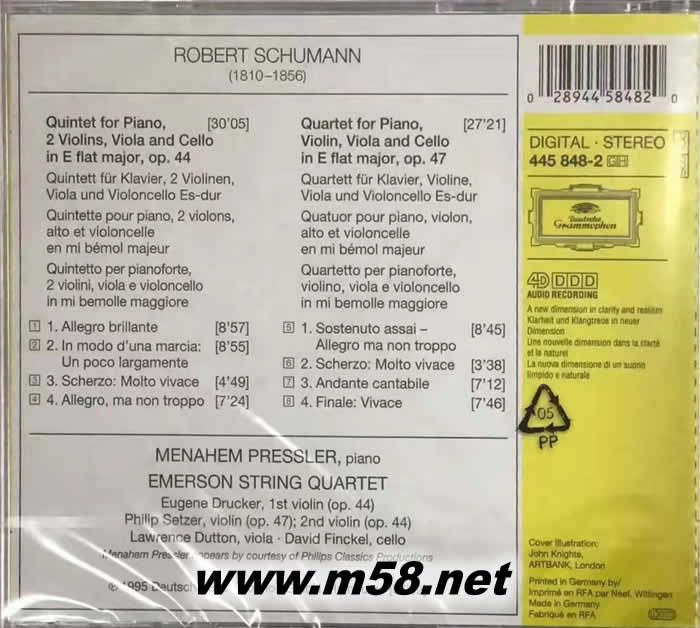 舒曼 小提琴、鋼琴四重奏曲 Schumann: Piano Quintet & Piano Quartet專輯背面圖片
