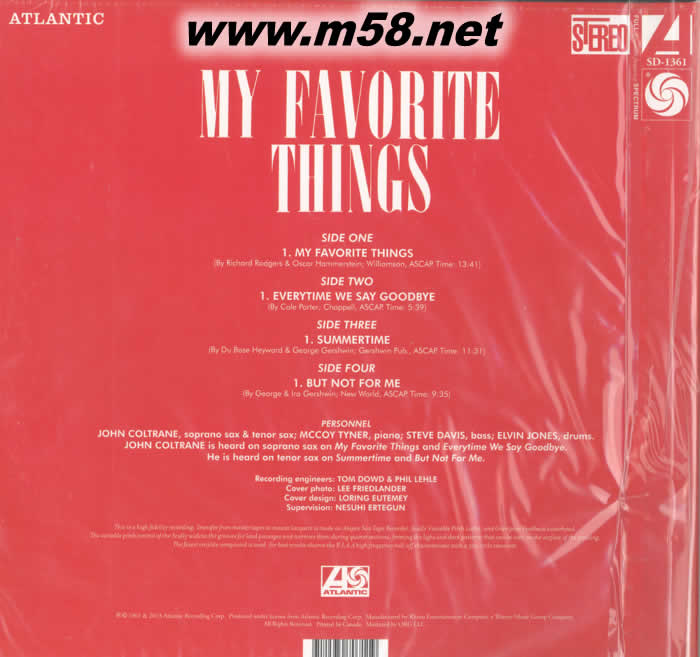 MY FAVOURITE THINGS 爵士薩克斯大師(薩克斯、鋼琴、貝斯、鼓) 45轉 黑膠 限量版專輯背面圖片