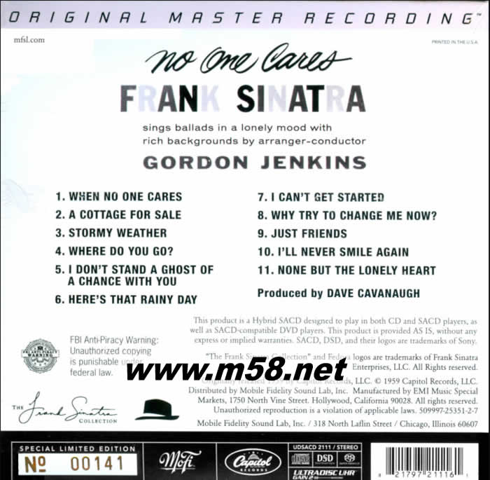 No One Cares 沒人在乎 SACD 限量版專輯背面圖片