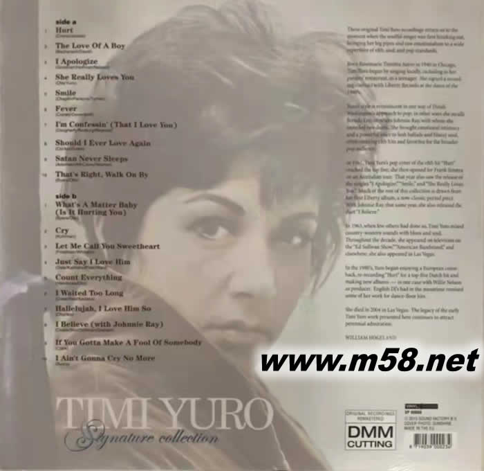 Timi Yuro Signature Collection 黑膠專輯背面圖片
