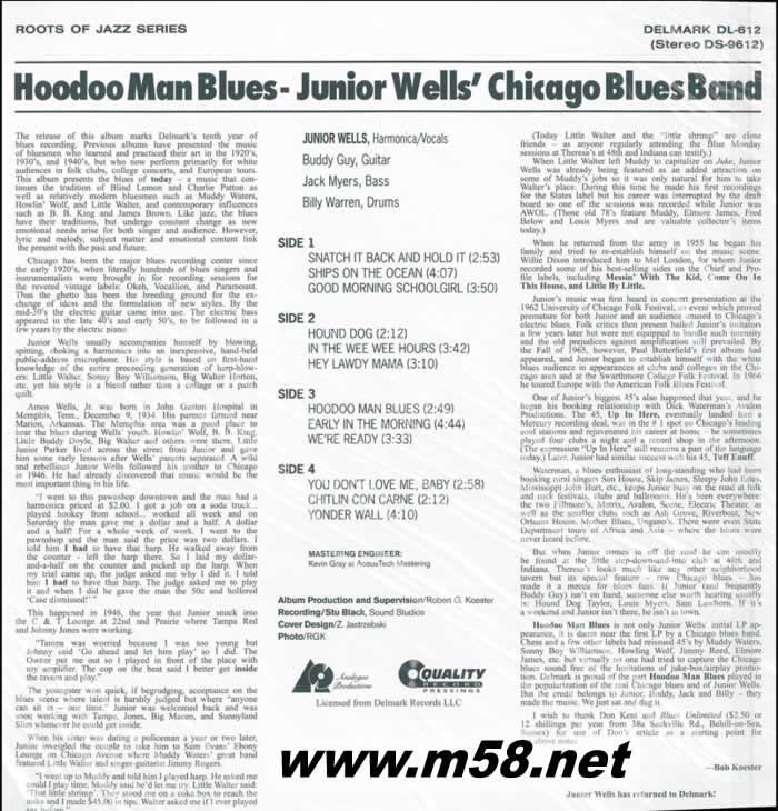 Hoodoo Man Blues 口琴與演唱(口琴、吉它、貝斯、鼓) 45轉(zhuǎn)爵士 雙黑膠專輯背面圖片