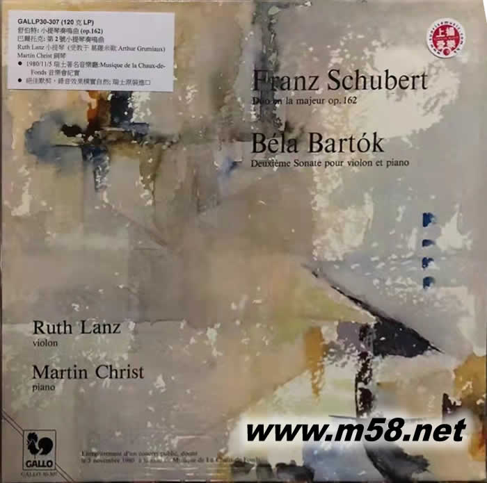 Ruth Lanz, 小提琴 Martin Christ, 鋼琴 Schubert: Duo Sonata in A Major, Op. 162 - Bartók: Violin Sonata No. 2 舒伯特: 小提琴奏鳴曲 黑膠專輯正面圖片