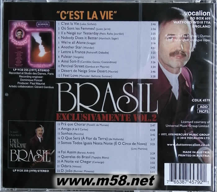 保羅莫里哀 - BRASIL浪漫與熱情專輯背面圖片