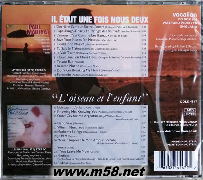 法式浪漫情感 IL ETAIT UNE FOIS NOUS NEUX專輯背面圖片
