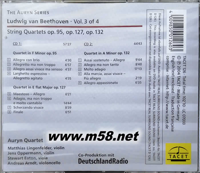 貝多芬弦樂四重奏 第三集 BEETHOVEN - STRING QUARTETS VOL.3 雙CD專輯背面圖片