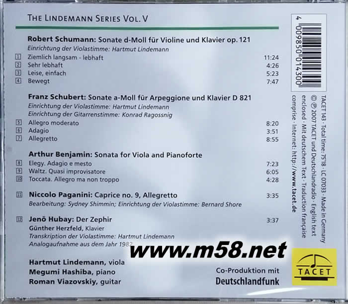 舒曼 舒伯特 帕格尼尼中提琴改編作品集SCHUMANN,SCHUBERT PAPANINI專輯背面圖片