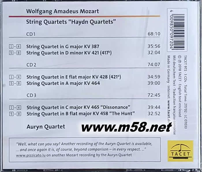 海頓弦樂(lè)四重奏Mozart:: Haydn Quartets KV 387, 421, 428, 464, 465, 458專輯背面圖片