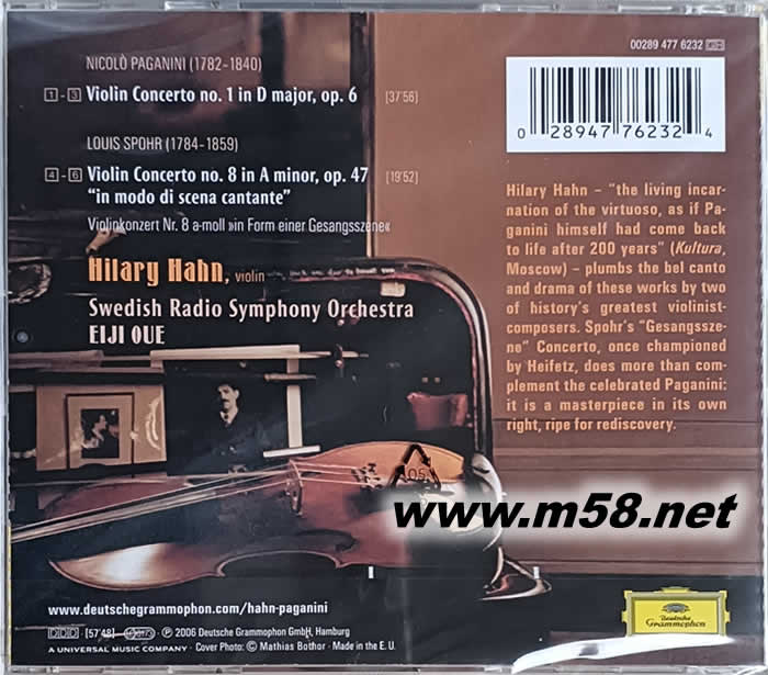 PAGANINI 帕格尼尼 小提琴協奏NO. 1 斯波爾: 小提琴協奏NO.8 小提琴家Hilary Hahn專輯背面圖片