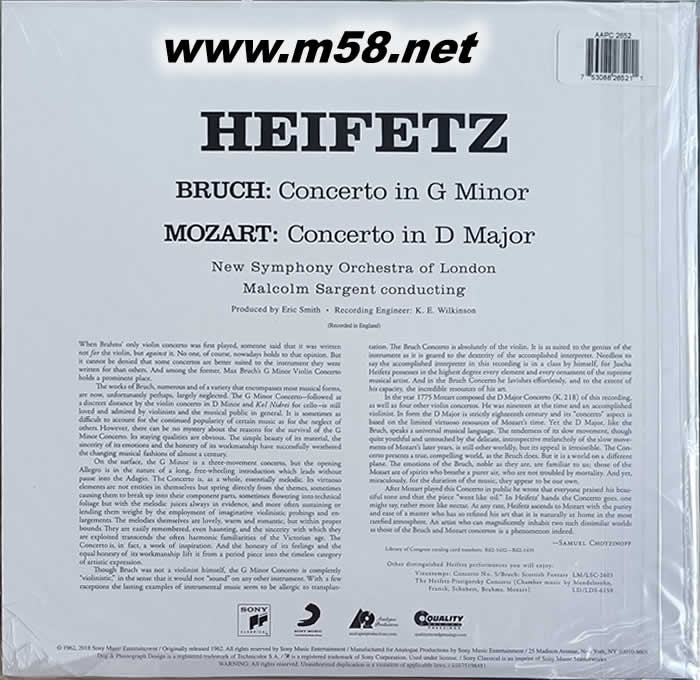 Bruch: Violin Concerto No. 1 & Mozart: Violin Concerto. No. 4 拉克:第一小提琴協(xié)奏曲&莫扎特:第四小提琴協(xié)奏曲 黑膠專輯背面圖片