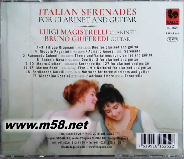 Italian Serenades for Clarinet and Guitar 單簧管小夜曲(單簧管與吉他)專輯背面圖片