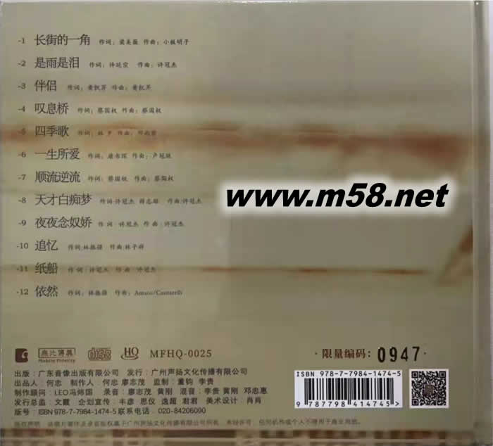 男人四十 參 第三集 歲月如歌 HQCD 限量版專輯背面圖片